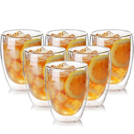 Zen Room Ultra Clear Strong Double Wall Glass, Insulated Thermo & Heat Resistant Design, Dishwasher and Microwave Safe, Made of Real Borosilicate Glass (16oz Set of 6)