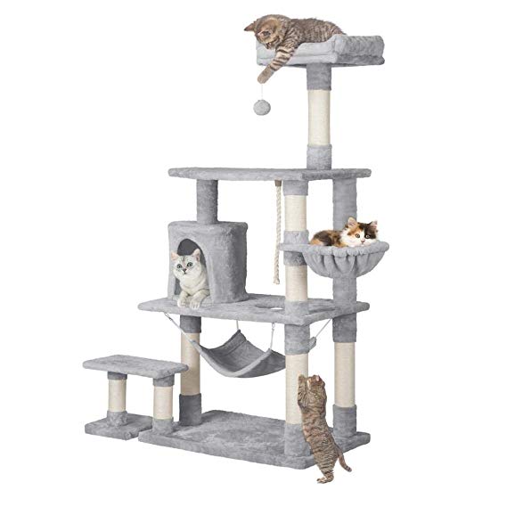 Yaheetech 62" Extra Large Cat Tree Condo with Sisal-Covered Scratching Post Plush Perch Hammock, Cat Tower Activity Center Kitten Furniture Play House