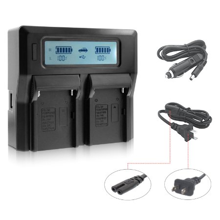 Fomito Dual Digital Battery Charger with LCD Screen for Sony NP-F970 F960 F950 F750 F550 FM50 HDV Batteries