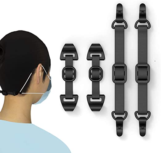 QONVOERY Mask Ear Strap Hook Extender Adjustmen 4 Pcs (Black)