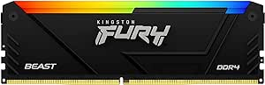 Kingston FURY Beast 32GB 3600MT/s DDR4 CL18 Desktop Memory Single Module | Intel XMP | AMD Ryzen | Plug n Play | RGB Infrared Syncing | KF436C18BB2A/32