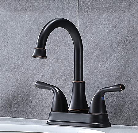 Friho Commercial Lavatory Vanity Two Handle Oil Rubbed Bronze Bathroom Faucet, Lead-Free Bathroom Sink Faucet with Drain Stopper and Water Hoses