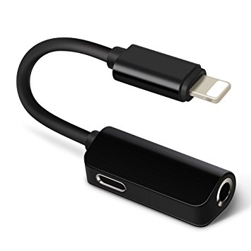 COOYA iPhone 7 Black Adapter & Splitter, Headphone Audio & Charge Adapter for iPhone 7 / 7 Plus(Update Version) Support iOS 10.3 or later Black