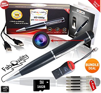 FabQuality PRIMIUM Hidden Camera Spy Pen Camera 1080p Secret . FREE 16GB SD   SD Reader & 5 ink Fills Inc! Real HD Video, Voice   Image Upgraded Battery Executive Multifunction DVR. Perfect Gift