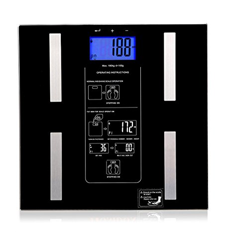 Cadrim Digital Body Fat Scale,Smart Bathroom Scale with Tempered Glass Platform,Measures Weight, Body Fat, Muscle, Bone, Calorie, Water 400 lb Capacity Tempered Glass(Black)