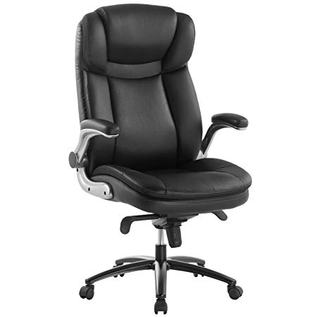 TOPSKY Executive Office Chair Large Leather Chair FILP Up Armrest Recline Locking Mechanism Memory Foam Seat(Black)