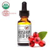 USDA Certified Organic Rosehip Seed Oil- Premium Quality Authentic and Fresh - Fades Dark Spots Evens Out Wrinkles - Non-Greasy and Fast-Absorbing Oil - 1 fl oz