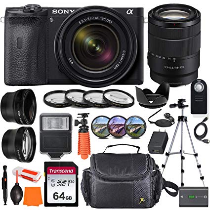 Sony Alpha a6600 Mirrorless Digital Camera with 18-135mm Lens   Wide-Angle & Telephoto Conversion Lens, 64GB Memory Card, Flex Tripod, Close-up & Filter Kits, Digital Flash & More…