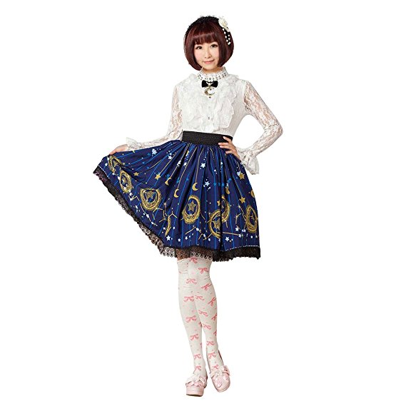 Hugme Blue Polyester Lace Moon Star Printed Lolita Skirt