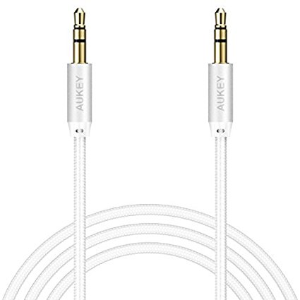 AUKEY Audio Cable, 3.5mm Nylon Braided AUX Cable (4ft / 1.2m) for Headphones, iPods, iPhones, iPads, Home / Car Stereos and More