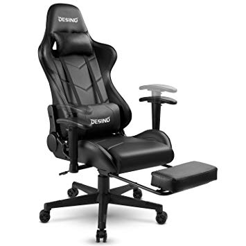 DESINO Gaming Chair Racing Style High-Back Computer Chair Swivel Ergonomic Executive Office Leather Chair with Footrest and Adjustable Armrests
