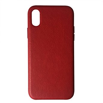 Soft iPhone X Phone Case Leather/TPU, Gulee Premium Leather Flexible Back Cover Silicone Hybrid Phone Cover Case for iPhoneX Apple, Slim Fit (Red)