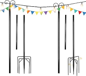 Goplus String Light Pole for Outside, 2 Pack 8ft Outdoor Metal Poles with Hooks for Hanging String Lights, Heavy Duty Garden, Backyard, Patio Light Poles Stand for Deck, Parties, Wedding