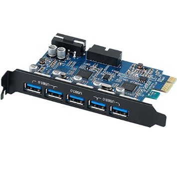 ORICO USB 30 PCI Expansion Card Adapter with 5 Rear USB30 Port Hub and Internal USB30 19PIN Connector with VL805 and VL812 Controller for Windows Vista PC Laptop PVU3-5O2I