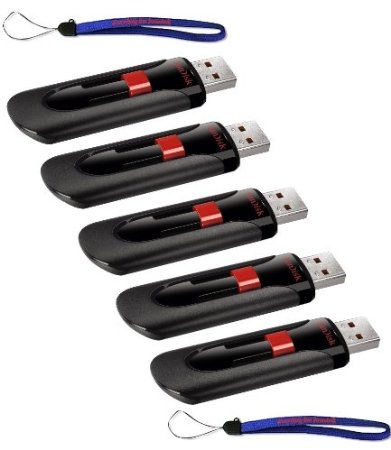 SanDisk Cruzer Glide 8GB 5 Pack Cruzer USB 20 Flash Drive Jump Drive Pen Drive CZ60 - w 2 Everything But Stromboli tm Lanyard