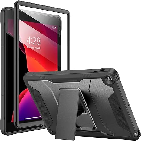 Soke Case for iPad 9th/8th/7th Generation 10.2-Inch (2021/2020/2019 Release), with Built-in Screen Protector and Kickstand, Rugged Full Body Protective Cover for Apple iPad 10.2 Inch - Black