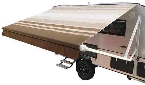 ALEKO Motorized Retractable RV Trailer Awning for Home or Camper- 20x8 Ft - Brown Stripes