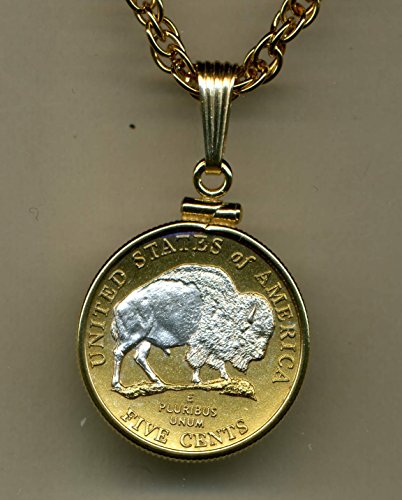 2-Toned Silver on Gold  U.S.  Bison nickel  Necklace