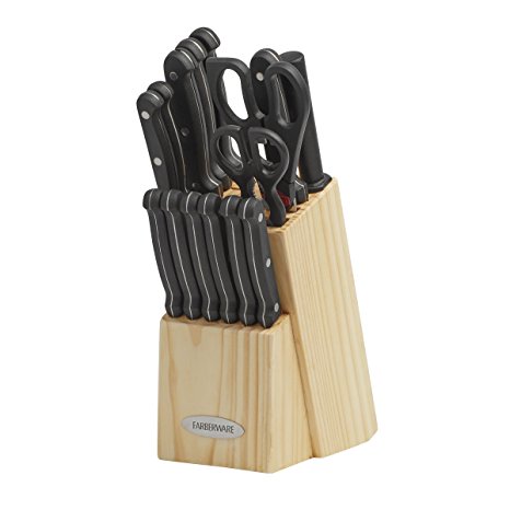 Farberware 17-Piece Triple Rivet Stainless Steel Knife Block Set, Black