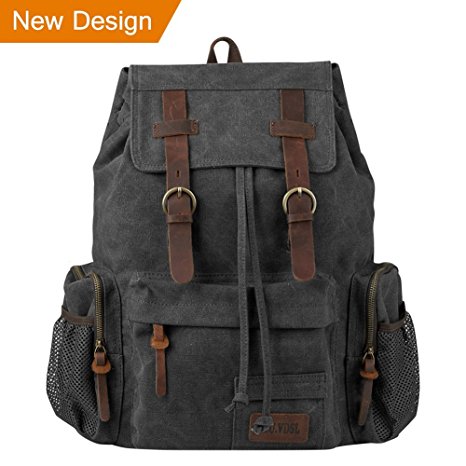 P.KU.VDSL Leather Backpack for women, Vintage Canvas Backpack, Casual Bookbag for Men School Travel Hiking 25L, Fit 17’’ Laptop