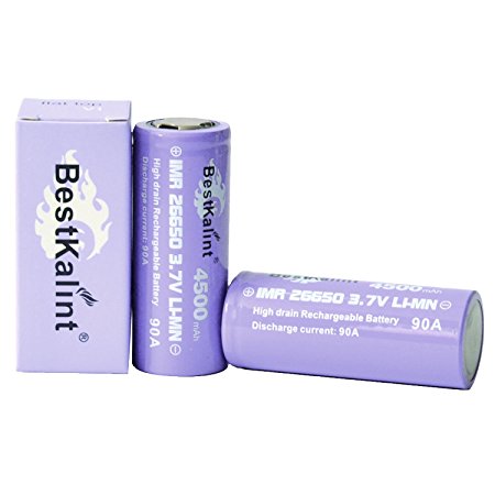 BestKalint IMR 26650 90A 4500mAh Li-mn Rechargeable Battery with Flat Top (2 pcs)