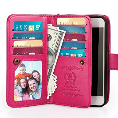 iPhone 6 Plus Case, iPhone 6S Plus Flip Folio Wallet Case, iDudu Luxury PU Leather Wallet Cover Case with Credit Card Holder & Wrist Strap for iPhone 6 Plus iPhone 6S Plus 5.5 Inch(Hot pink)