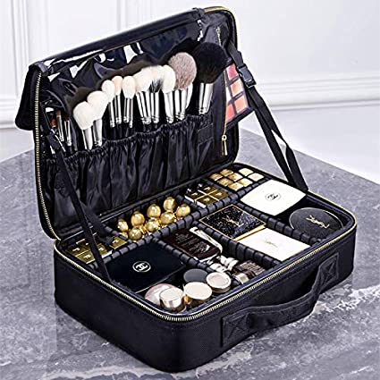 ROWNYEON Cosmetic Bag Makeup Artist Makeup Train Case Portable EVA Makeup Organizer Case (Medium Black)