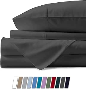 Mayfair Linen 100% Egyptian Cotton King Size Sheet Set - 600 Thread Count Sateen Weave - 4 Pc Set - Luxury Soft Sheets - Deep Pocket Cotton Sheets - Easy Snug Fit - Breathable & Cooling - Dark Grey