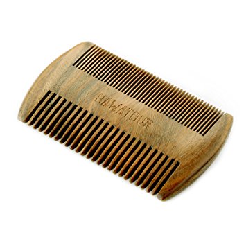 Hawatour Double Different Densities Green Sandalwood Beard Comb Handmade Pocket Size Wood Hair Comb