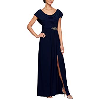 Alex Evenings Women's Long Cowl Neck A-line Dress