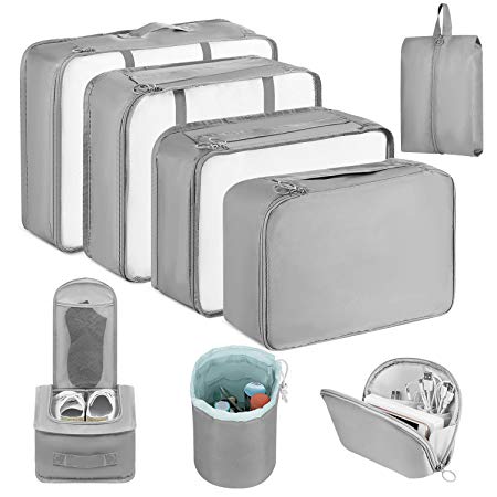Newdora Packing Cubes - 8 PCS Travel Luggage Organizer Set High Quality Durable Travel Essentials Bag Shoes Cosmetics Toiletries Cable Storage Bags(Grey)