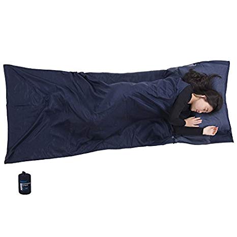 Browint Silk Cotton Sleeping Bag Liner, Travel Sheet, 87"x35" Travel Sleep Sack for Hotels, Super Soft and Lightweight (6 oz.) Sleep Sheet with Pillow Pocket