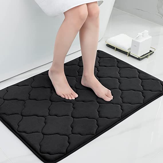 Olanly Memory Foam Bath Mat Rug, Ultra Soft Non Slip and Absorbent Bathroom Rug, Machine Wash Dry, Comfortable, Thick Bath Rug Carpet for Bathroom Floor, Tub and Shower, 24x36, Black