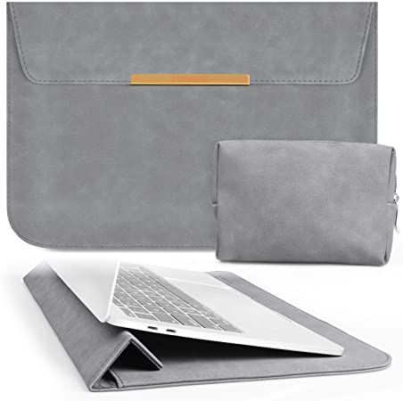 TOWOOZ 13.3 Inch Laptop Sleeve Case Compatible with 2016-2020 MacBook Air/MacBook Pro 13-13.3 inch/iPad Pro 12.9 / Dell XPS 13/ Surface Pro X, PU Leather Bag (13-13.3, Dark Gray)