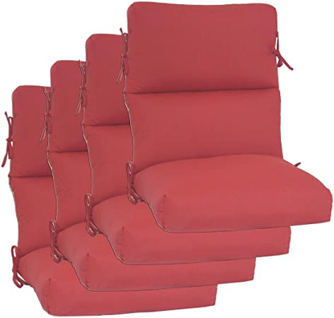 Set of 4 Outdoor Chair Cushion 22" W x 44" L x 3" H. Solution Dyed Acrylic Linen Red Fabric by Comfort Classics Inc.