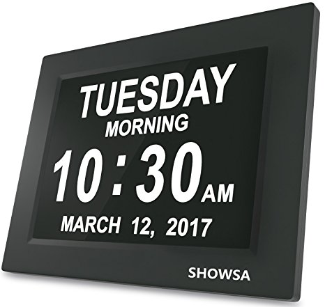 New Upgrade Day Clock, Day Clock,SHOWSA 5 Daily Alarms & 3 Medicine Reminder Digital Calendar Alarm Clock Elderly Extra Large Desk Clock Reminder for Impaired Vision & Dementia Alzheimer's