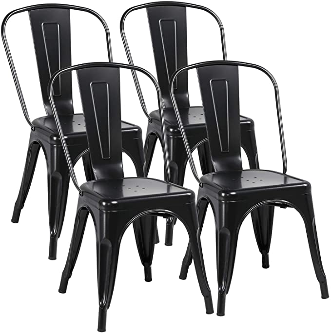 YAHEETECH 18 Inch Classic Iron Metal Dinning Chair Indoor-Outdoor Use Chic Dining Bistro Cafe Side Barstool Bar Chair Coffee Chair Set of 4 Black