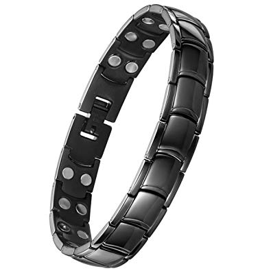 Jeracol Magnetic Therapy Bracelets Titanium Steel Double Magnets Wristband Pain Relief for Arthritis Carpal Tunnel With Remove Tool Black