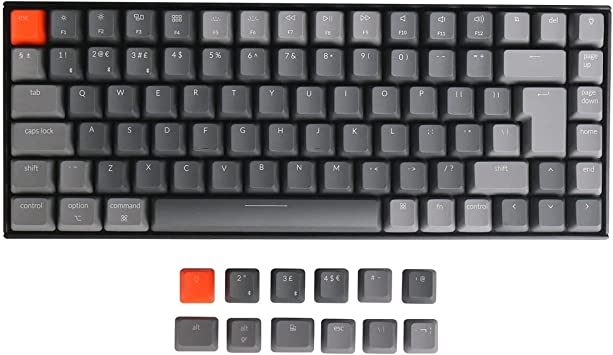 Keychron K2 Wireless Bluetooth/USB Wired Gaming Mechanical Keyboard, Compact 84 Keys ISO-UK-Layout White LED Backlight N-Key Rollover, Plastic Frame for Mac Windows, Gateron Red Switch, Version 2