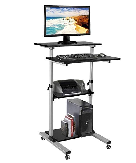 iDeer Life Height Adjustable Mobile Standing Desk, Stand Up Computer Workstation, Rolling Presentation Laptop Cart, Standing Computer Desk for Printer, Monitor, Laptop, PC, Desktop with Keyboard Tray