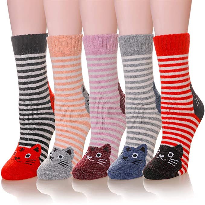 Velice Women's Winter Wool Socks Soft Warm Cozy Thickened Crew Causul Socks 5 Pairs