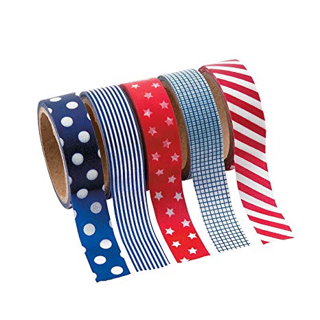 Patriotic Washi Tape Set (5 Rolls Per Unit) Each Roll Includes 16 Ft. Of Tape