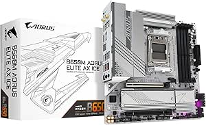 GIGABYTE B650M AORUS Elite AX ICE AM5 LGA 1718 AMD B650 M-ATX Motherboard with 5-Year Warranty, DDR5, 2* M.2, PCIe 5.0, USB 3.2 Gen2X2 Type-C, 2.5GbE LAN, Q-Flash Plus, EZ-Latch