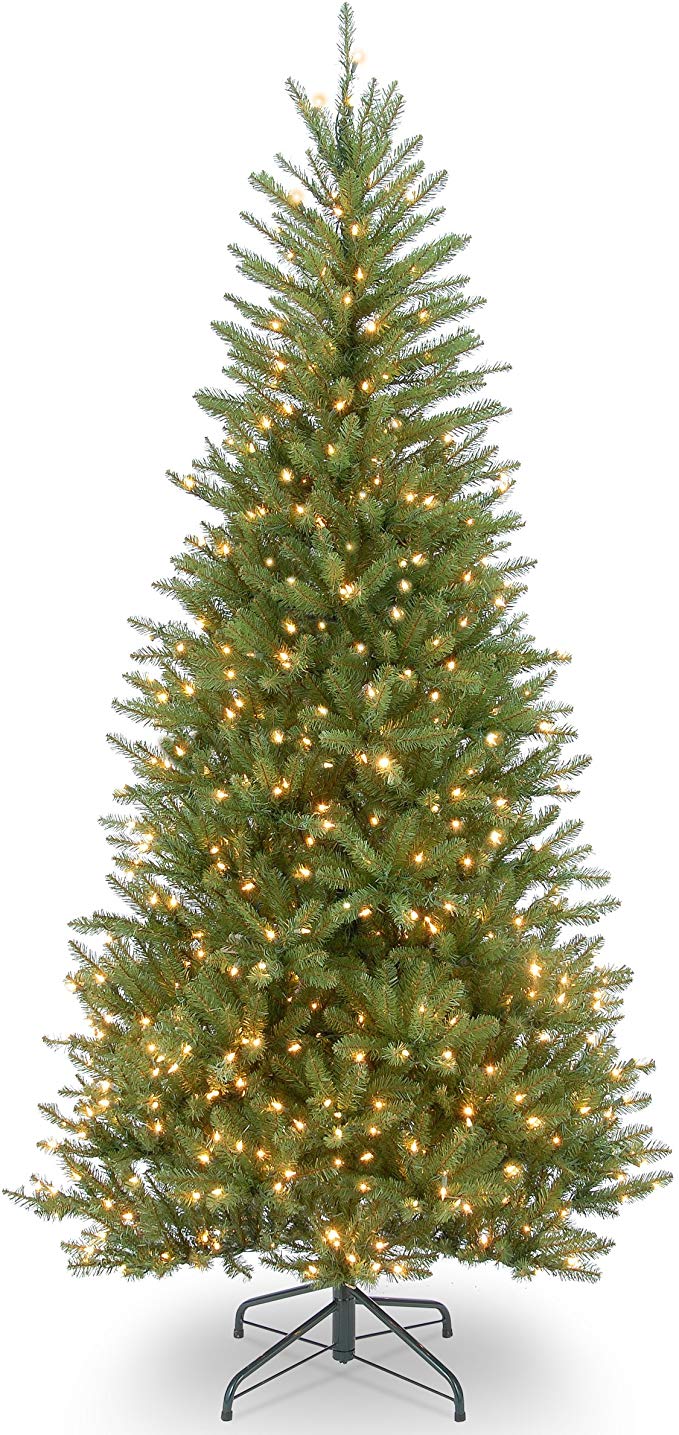 National Tree 7.5 Foot Dunhill Fir Slim Tree with 600 Clear Lights, Hinged (DUSLH1-75LO)