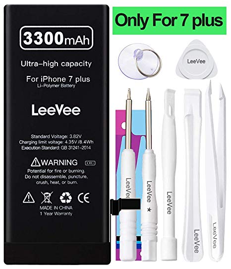 3300mAh High Capacity Replacement Battery For iPhone 7 Plus, LeeVee 0 Cycle Brand New Li-Polymer Replacement Battery for iPhone 7 Plus with Repair Tools Kits, Adhesive Strips & Instruction