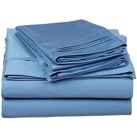 100% Premium Long-Staple Combed Cotton 650 Thread Count, Queen 4-Piece Sheet Set, Deep Pocket, Single Ply, Solid, Medium Blue