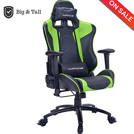 HAPPYGAME Oversized 400 lbs Capacity Racing Gaming Chair High Back Ergonomic Swivel Computer Chairs Executive Office Chair With Headrest and Lumbar Support, Green