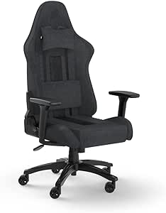 Corsair TC100 Relaxed Gaming Chair - Fabric - Racing-Inspired Design - Lumbar Pillow - Detachable Memory Foam Neck Pillow - Adjustable Seat Height - Adjustable Armrests - Grey & Black