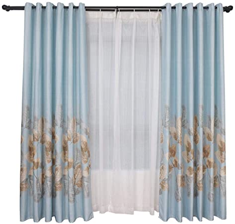Blackout Curtains Polyester Window Curtain Thermal Insulated Eyelet Super Soft Darkening Window Treatment Curtain (Blue)