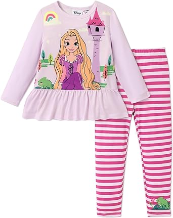 Disney Princess Toddler Girls Long Sleeve Ruffle T-Shirt Dress Pants Leggings Outfit Set